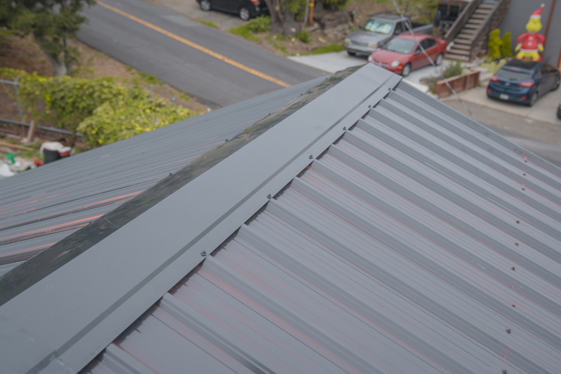Finished metal roof ridge detail after installation